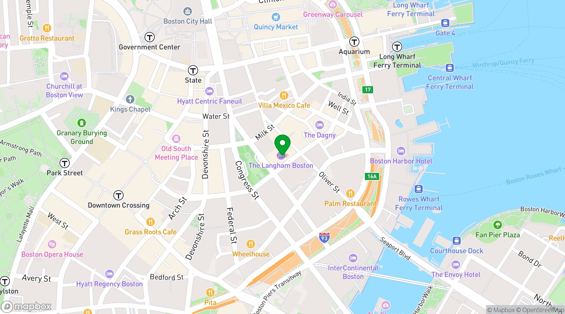 Map showing The Langham, Boston