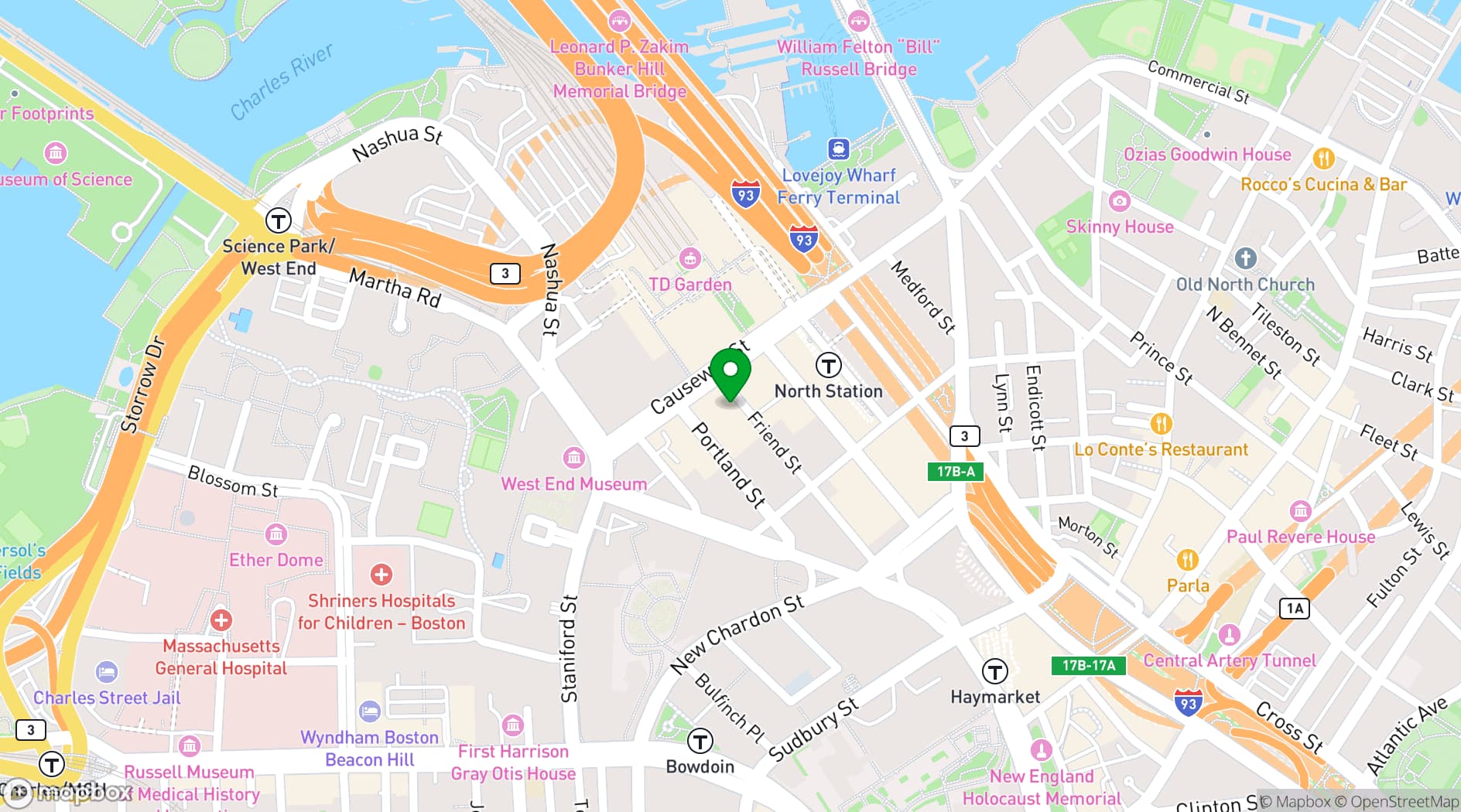 Map showing Hotel Indigo Boston Garden