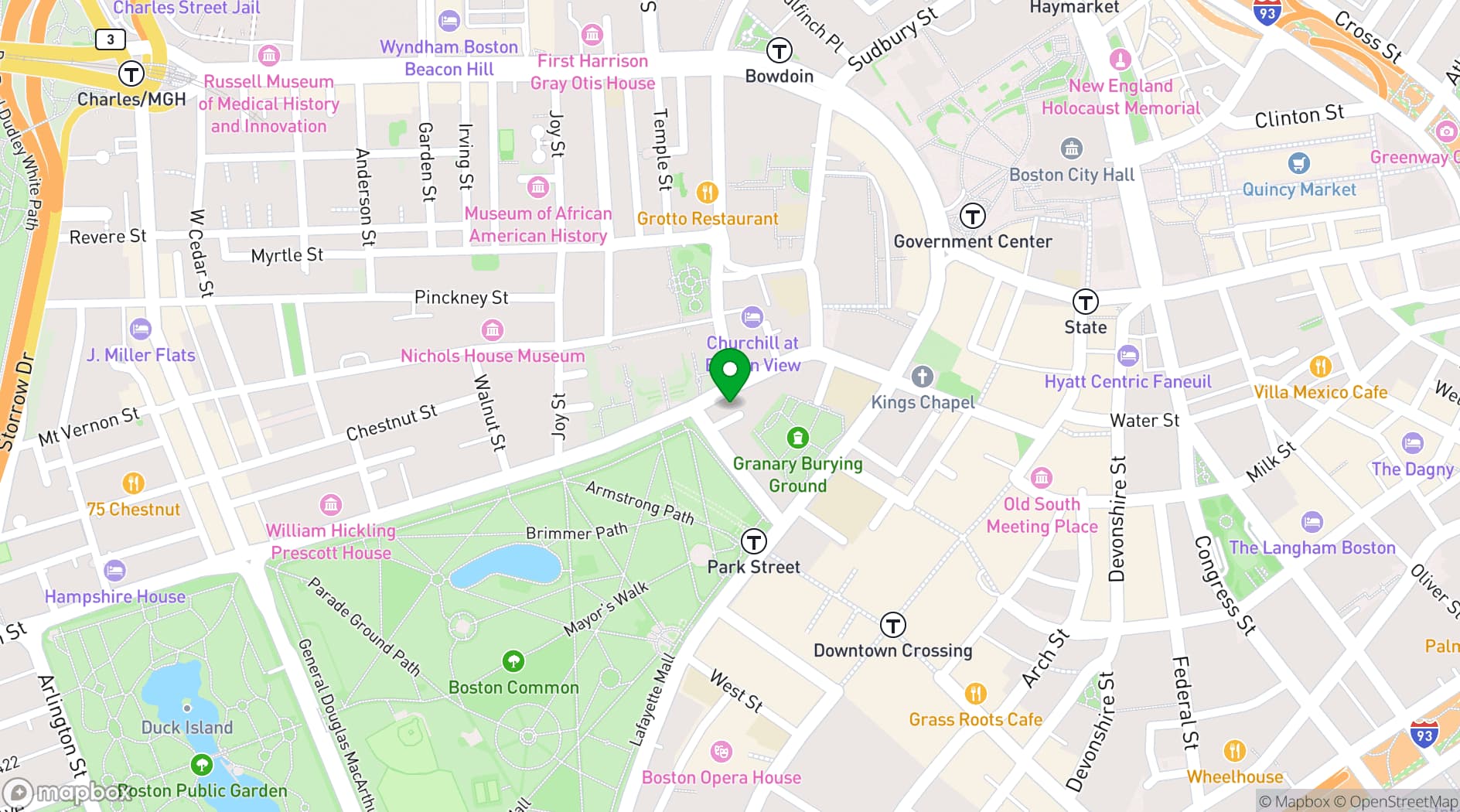 Map showing Omni Parker House