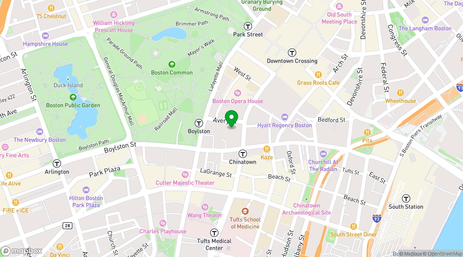 Map showing The Ritz-Carlton, Boston