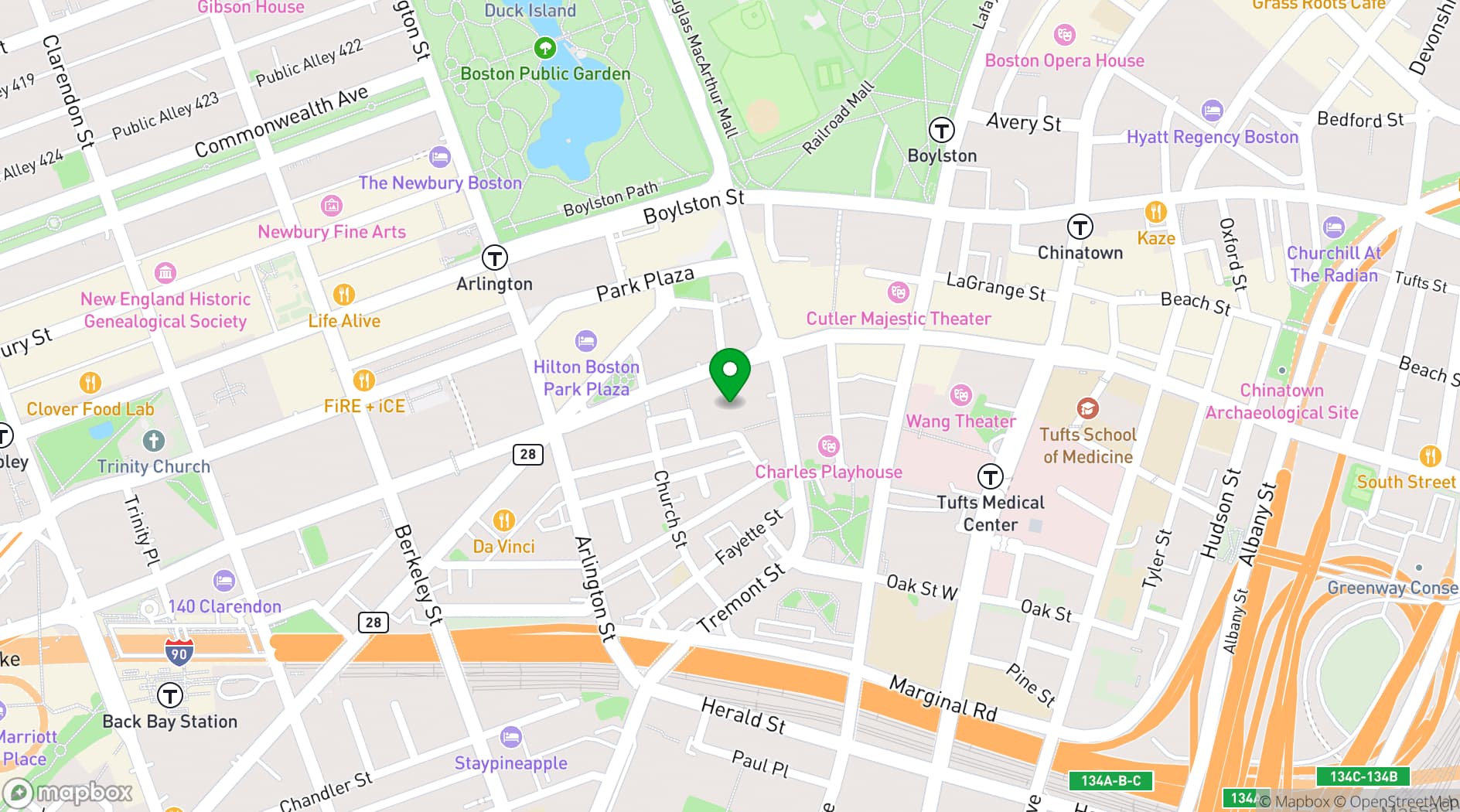 Map showing Revere Hotel Boston Common