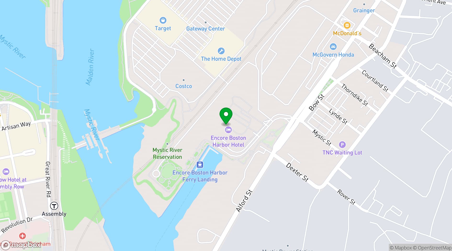 Map showing Encore Boston Harbor