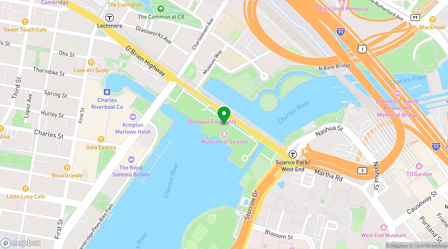 Map showing Museum of Science