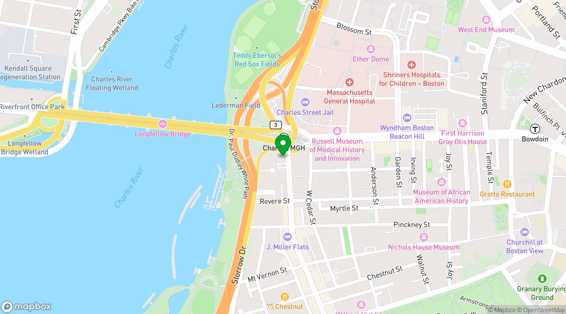 Map showing The Whitney Hotel Boston