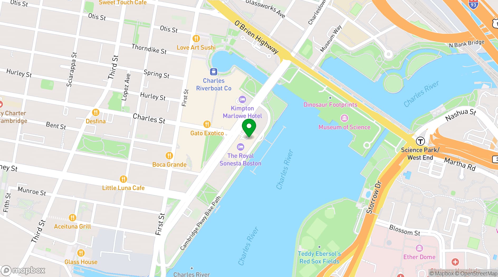 Map showing The Royal Sonesta Boston