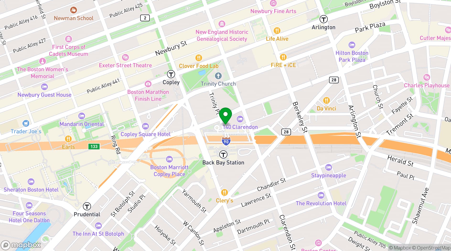 Map showing Raffles Boston