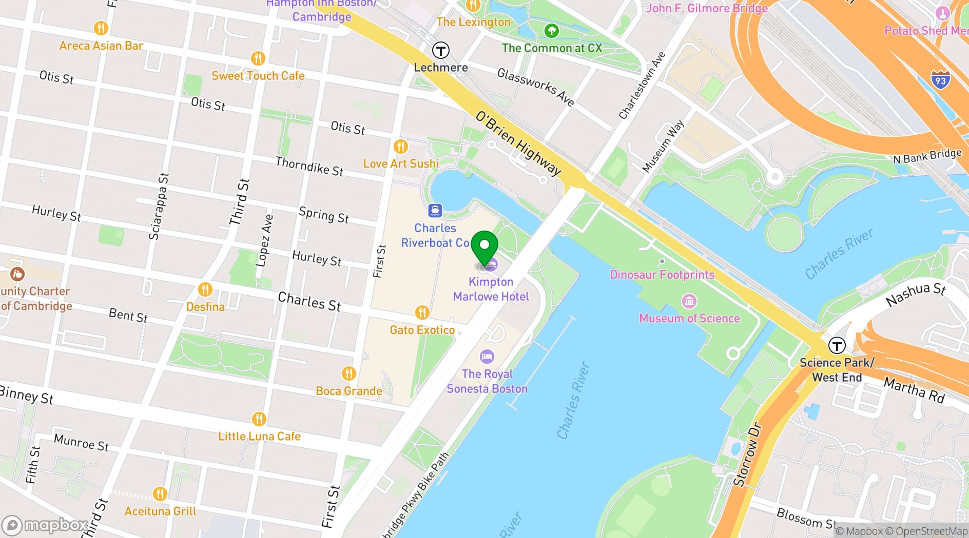 Map showing Kimpton Marlowe Hotel