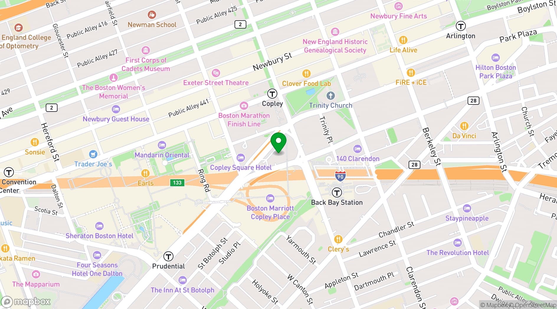 Map showing The Westin Copley Place, Boston
