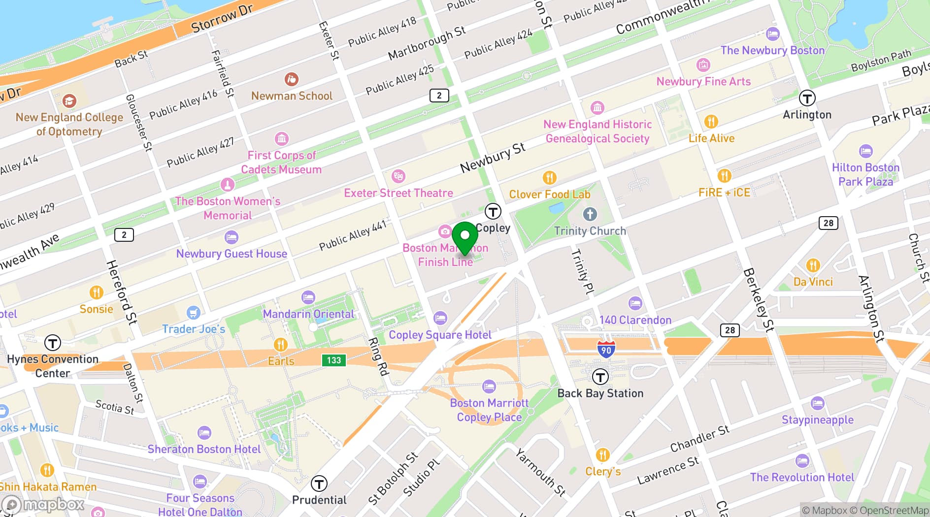 Map showing Boston Public Library
