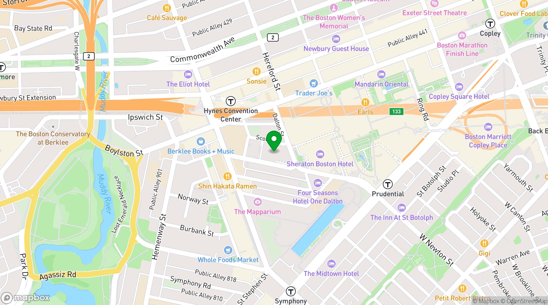 Map showing Hilton Boston Back Bay