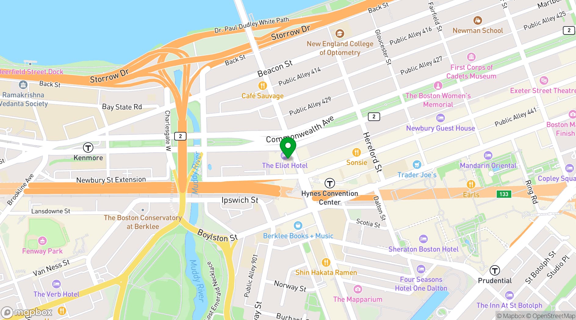 Map showing The Eliot Hotel