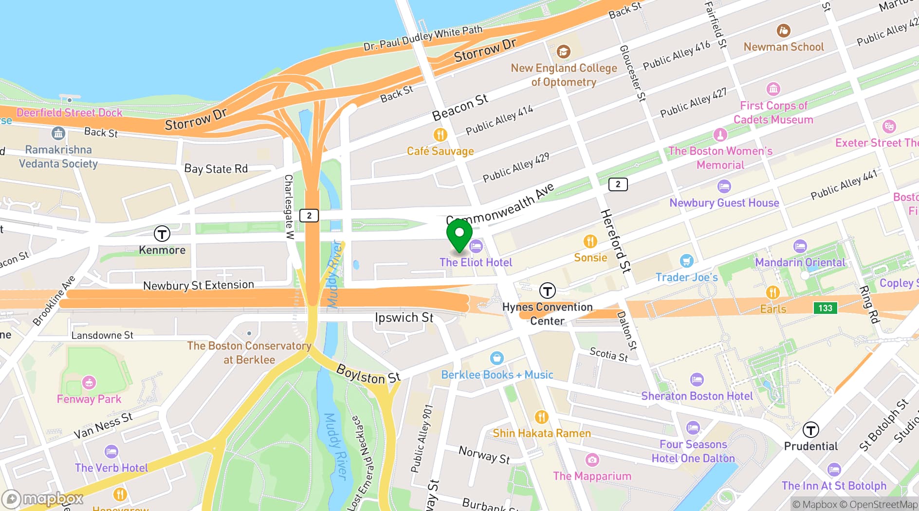 Map showing Harvard Club of Boston