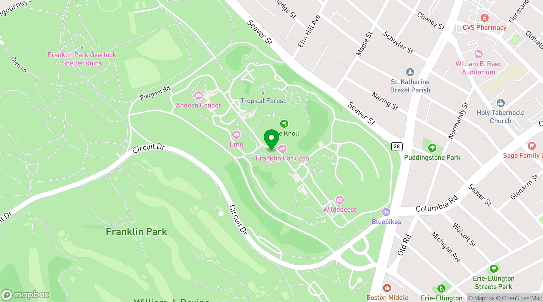 Map showing Zoo New England