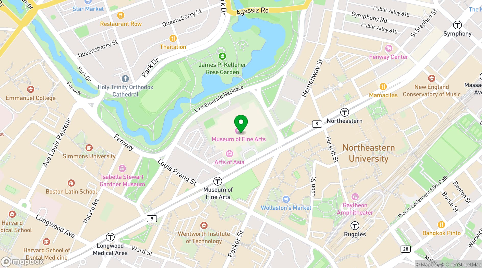 Map showing Museum of Fine Arts Boston