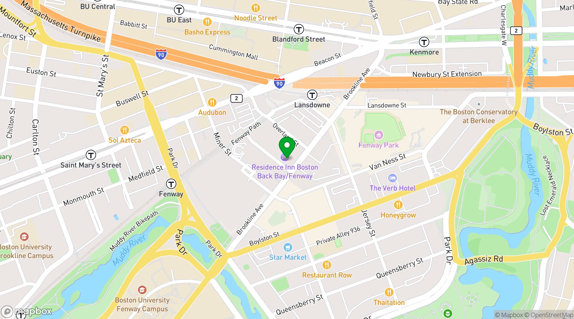 Map showing Residence Inn Boston Back Bay/Fenway