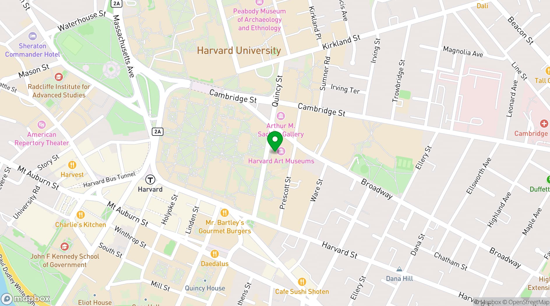 Map showing Harvard Art Museums
