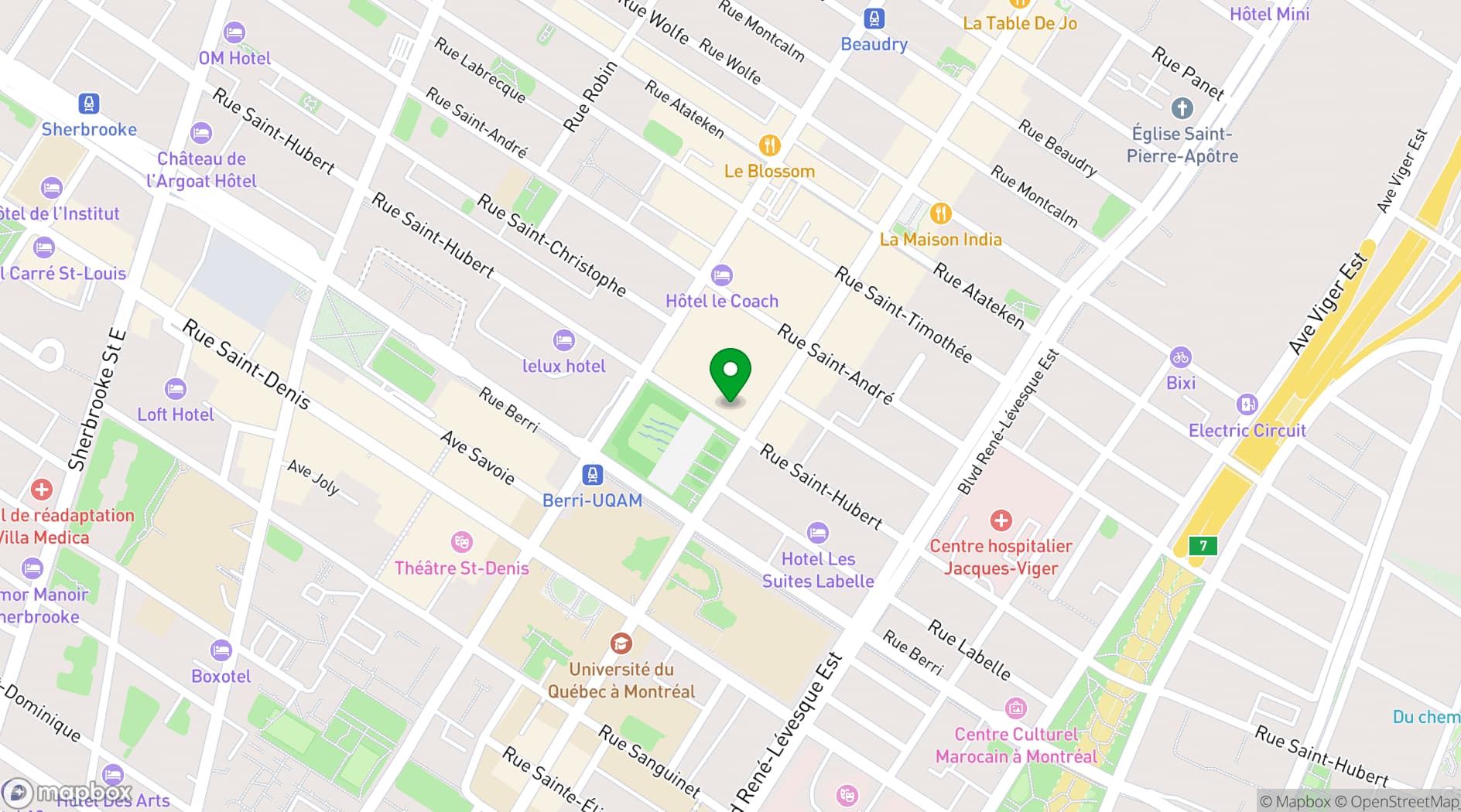 Map showing Hyatt Place Montreal Downtown