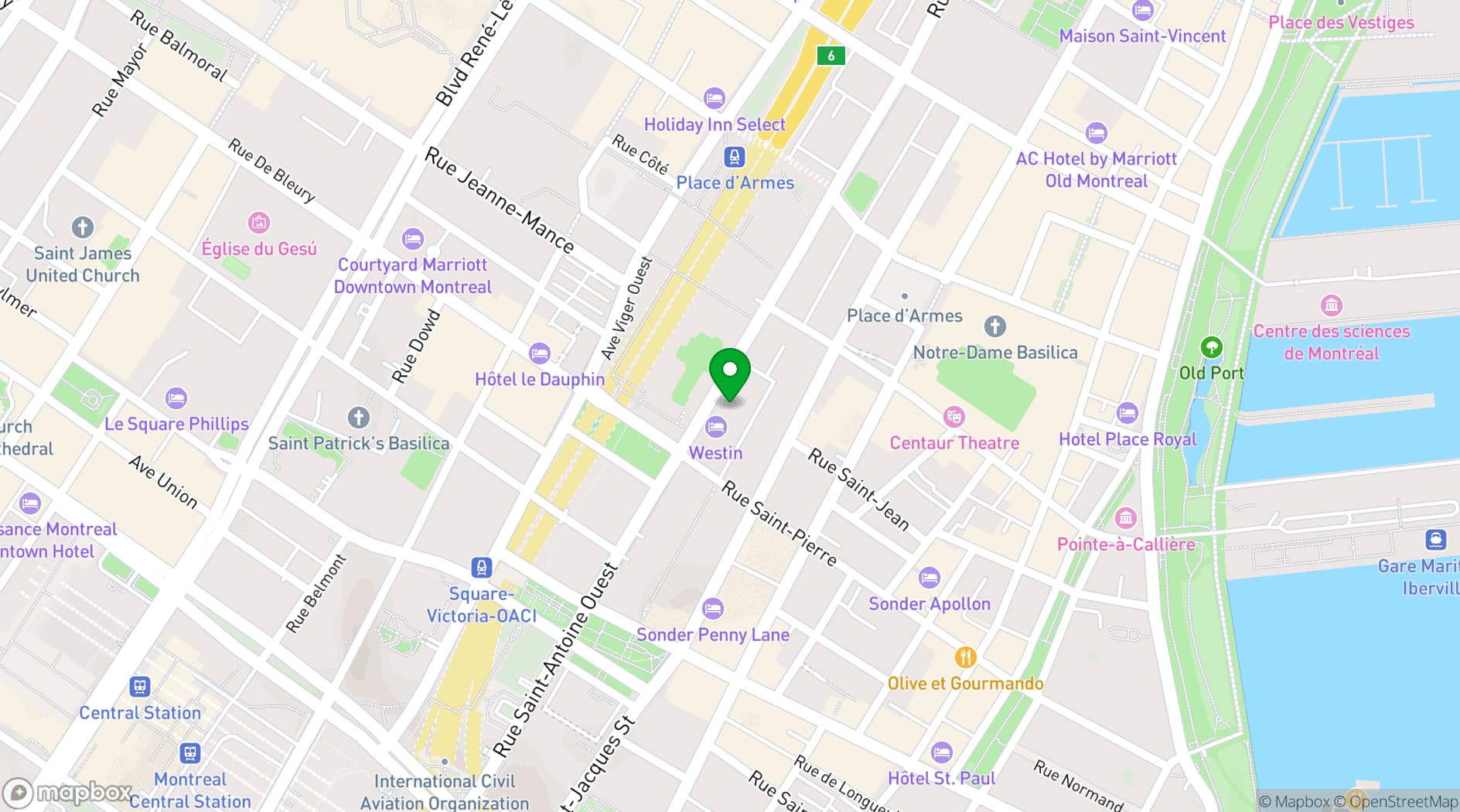 Map showing Westin Montreal (Montreal)