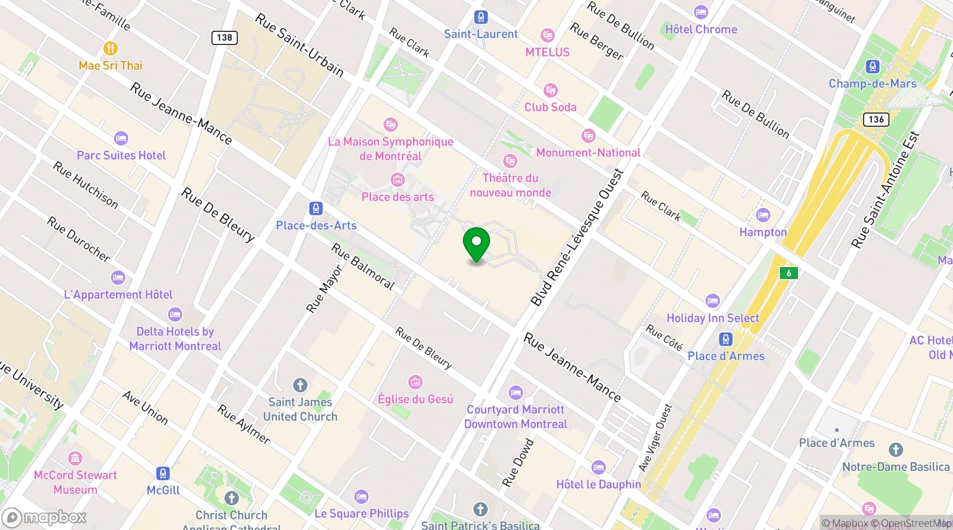 Map showing DoubleTree by Hilton Montréal