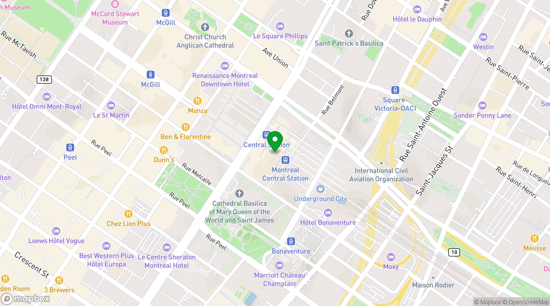 Map showing Fairmont The Queen Elizabeth