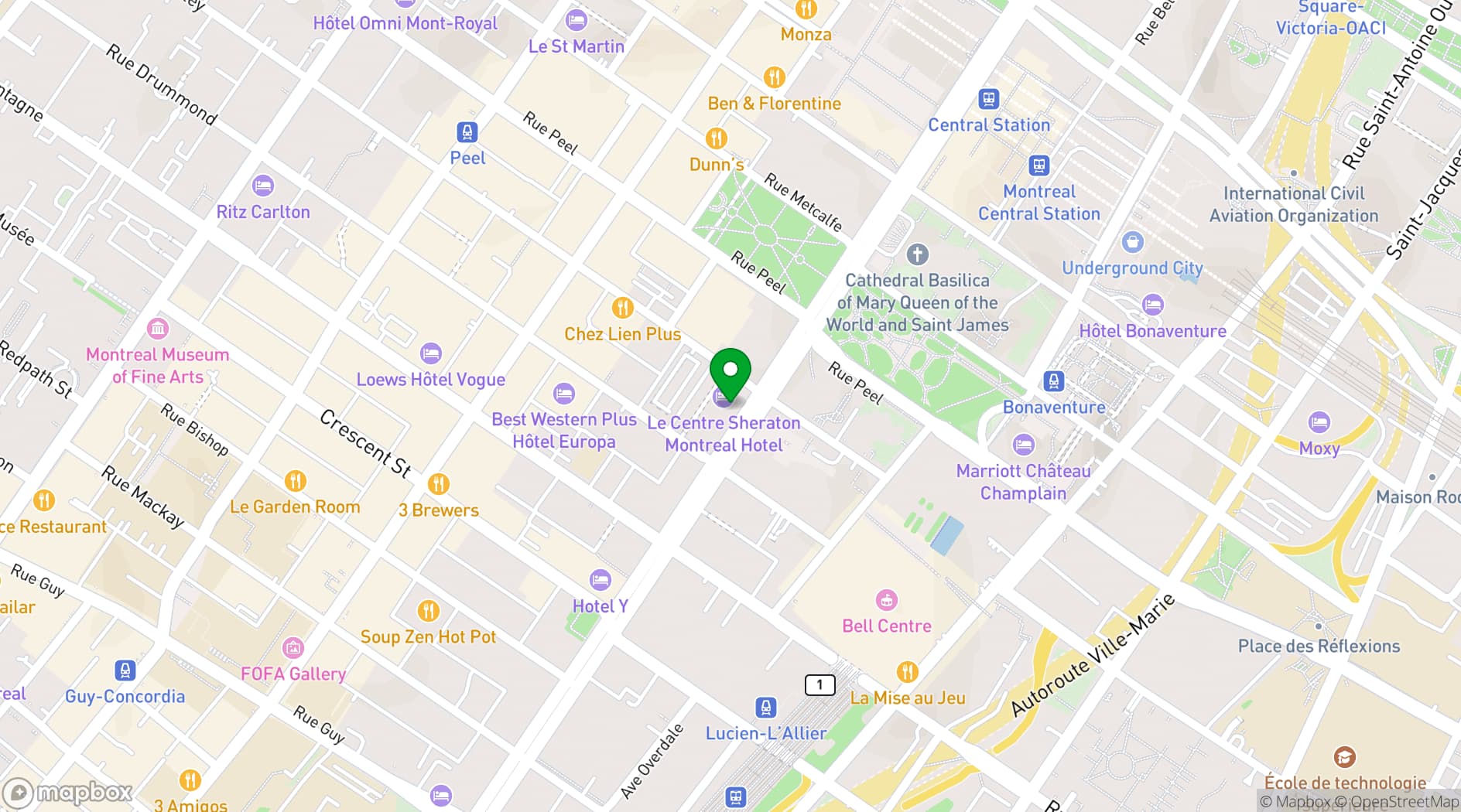 Map showing Le Centre Sheraton (Montréal)