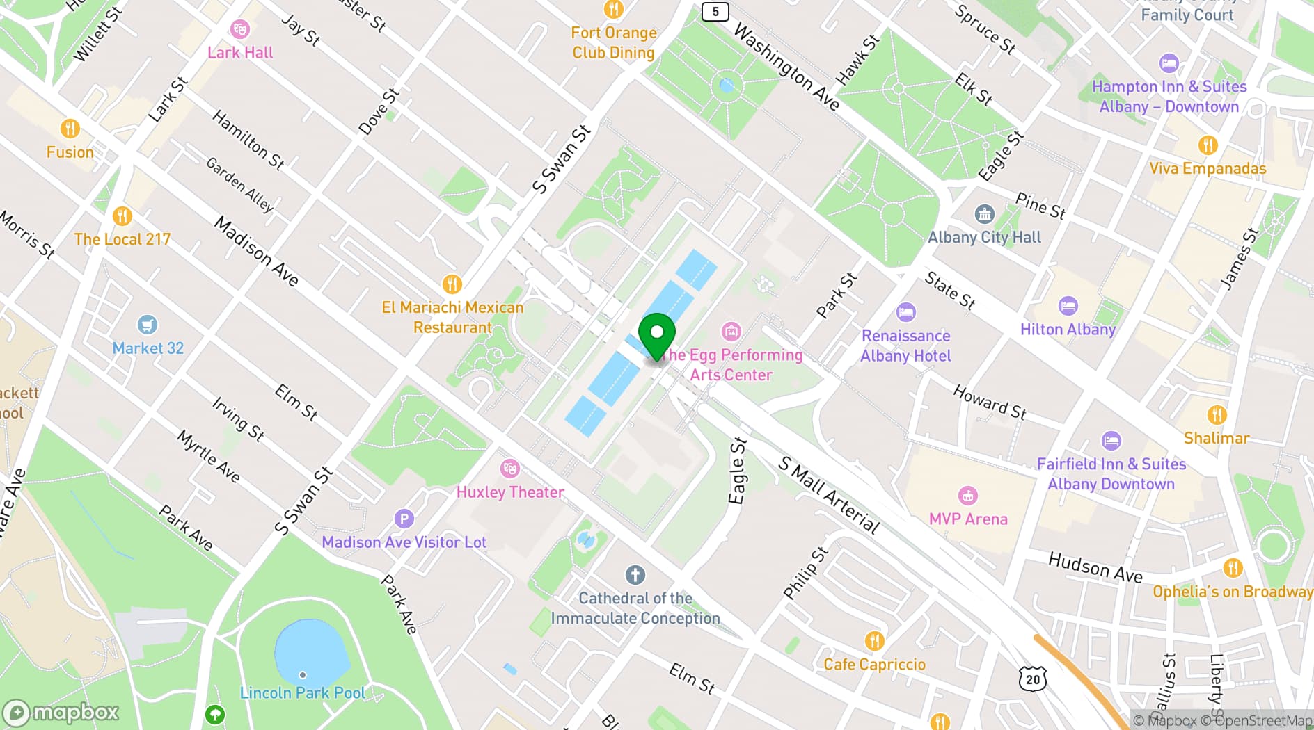Map showing Empire State Plaza