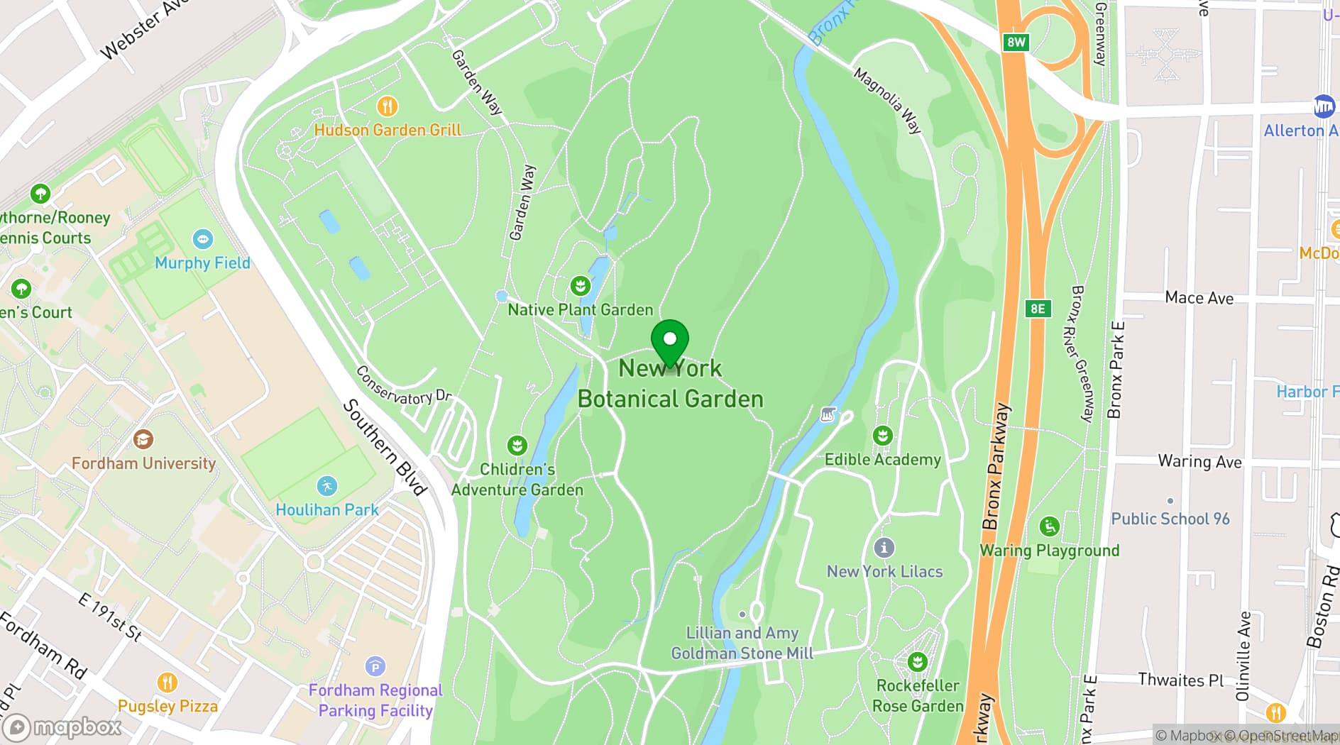 Map showing The New York Botanical Garden