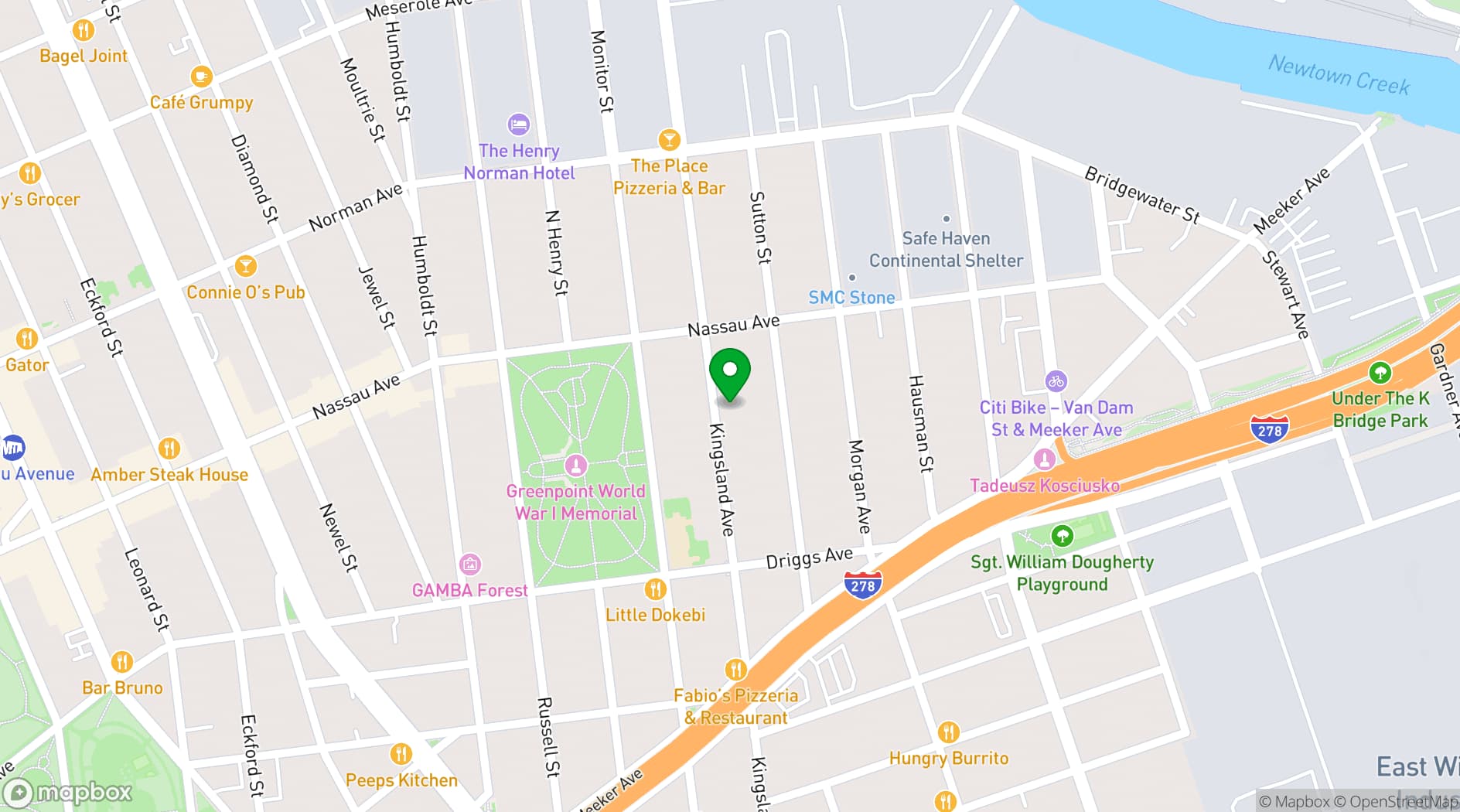 Map showing Kingsland Hub