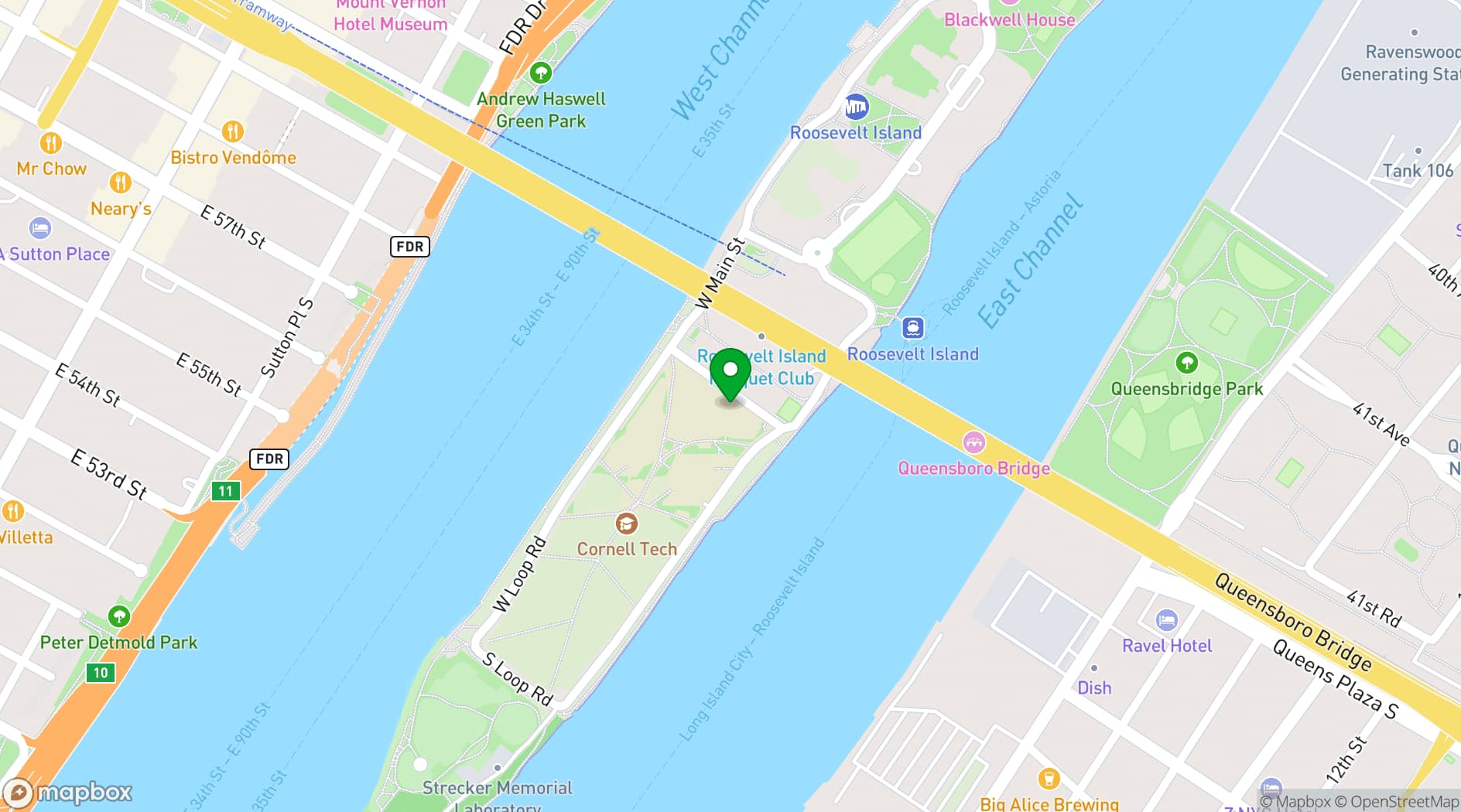 Map showing Graduate Roosevelt Island