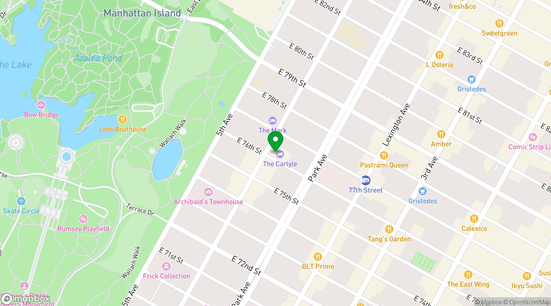 Map showing The Carlyle, A Rosewood Hotel