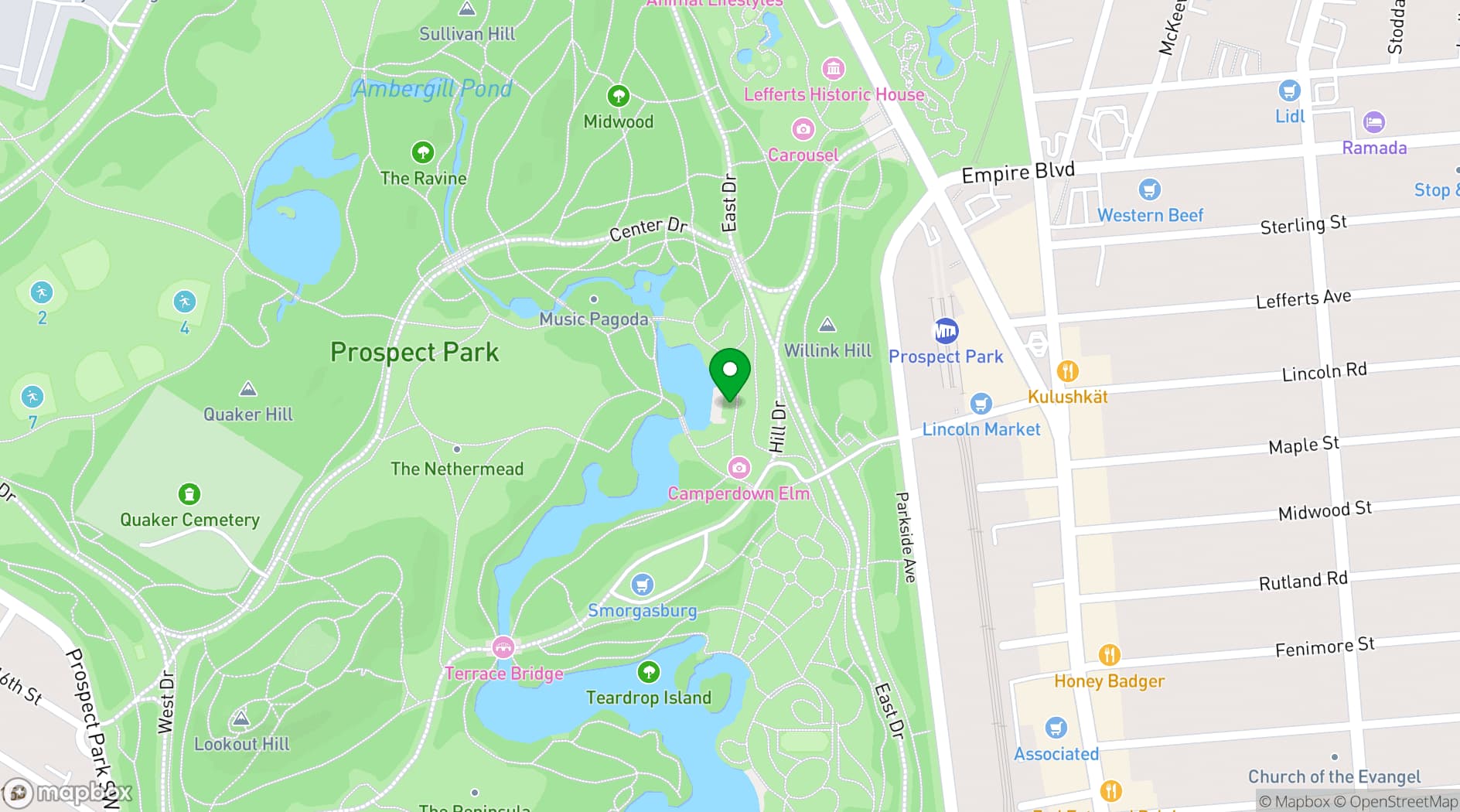 Map showing The Boathouse at Prospect Park