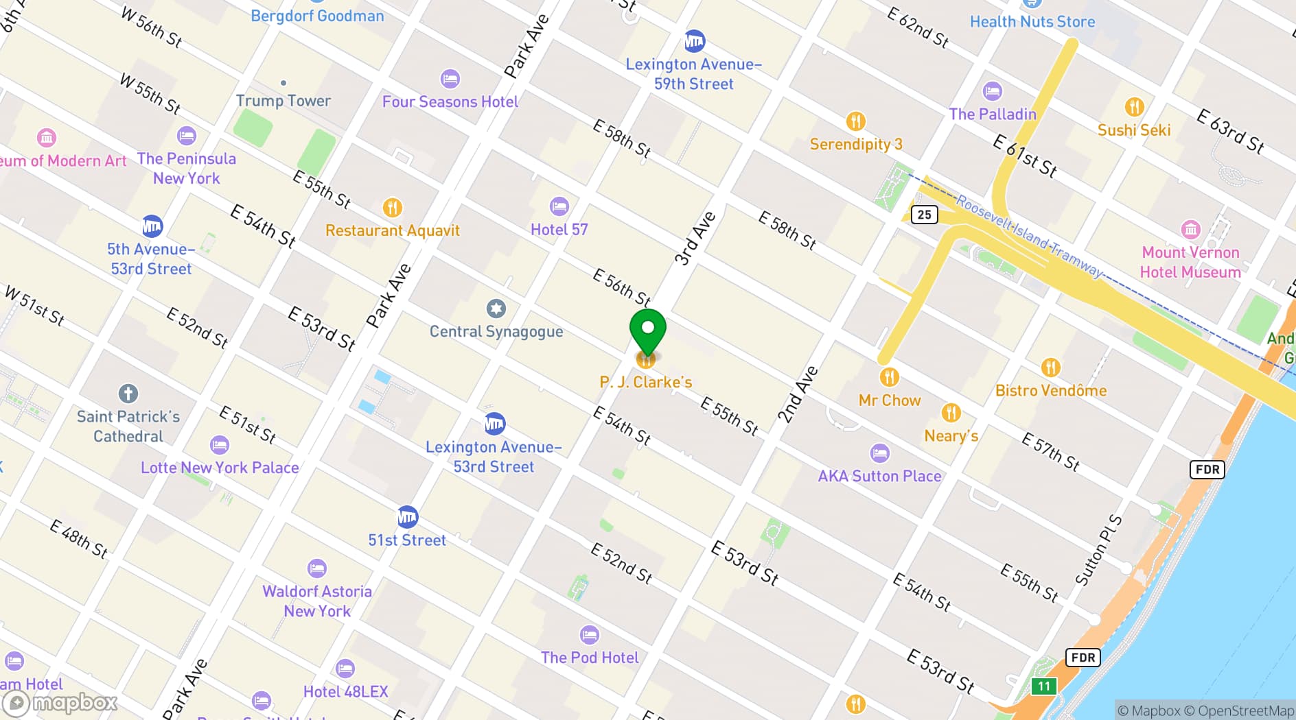 Map showing P.J. Clarke's Restaurant and Bar