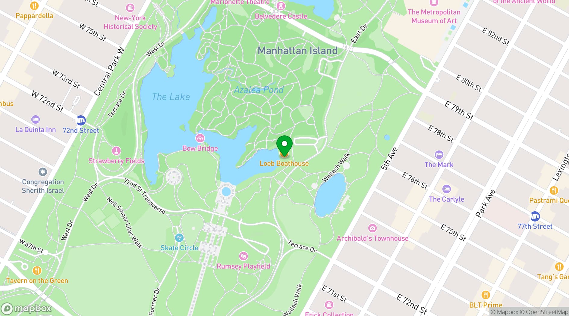Map showing Central Park Boathouse