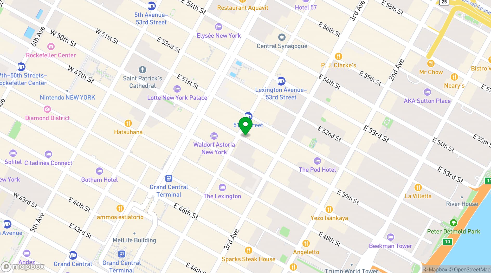 Map showing The Benjamin Royal Sonesta New York