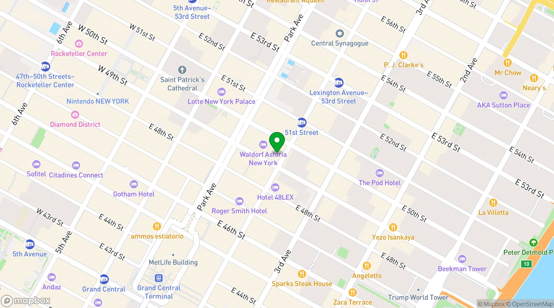 Map showing Waldorf Astoria New York