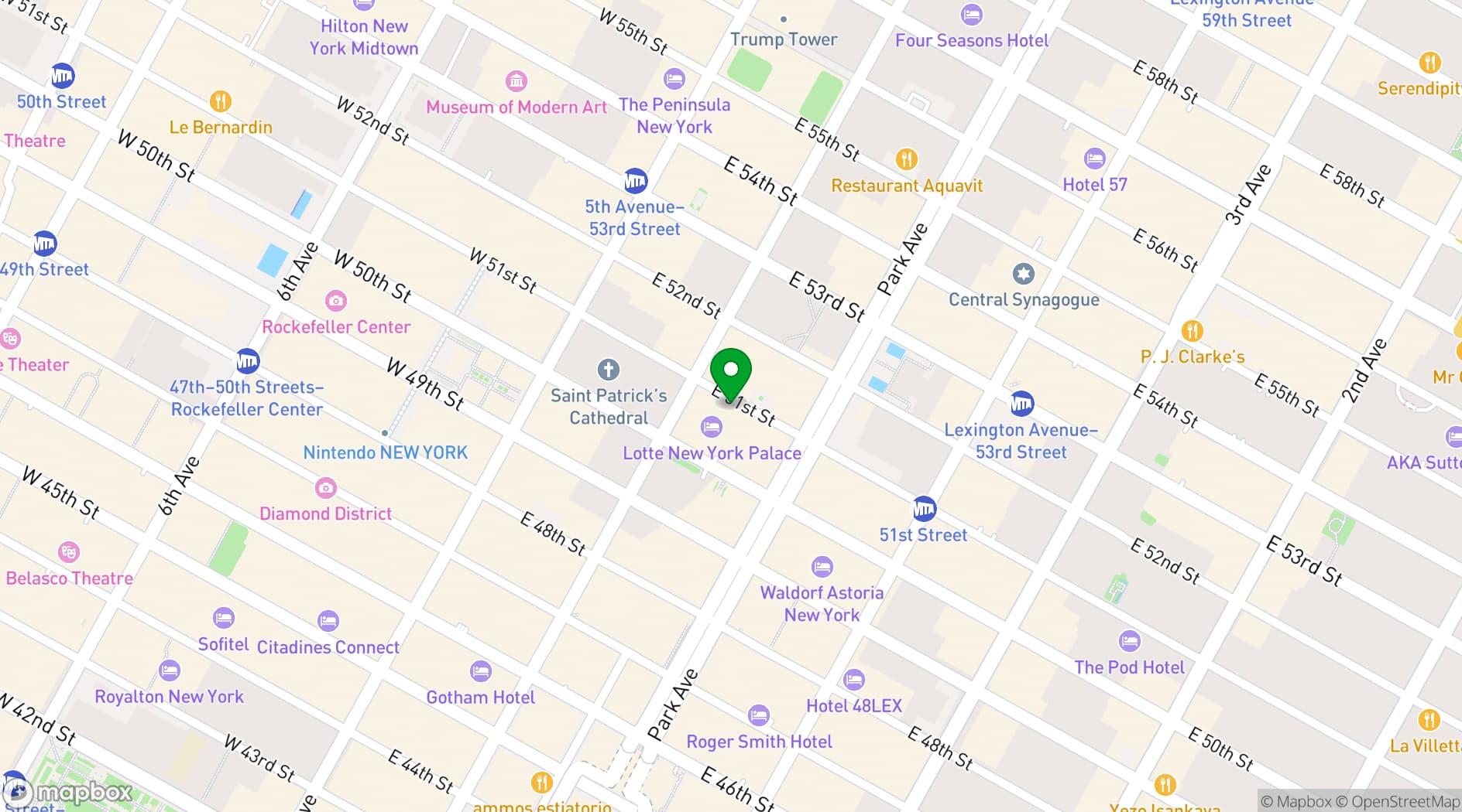 Map showing Lotte New York Palace