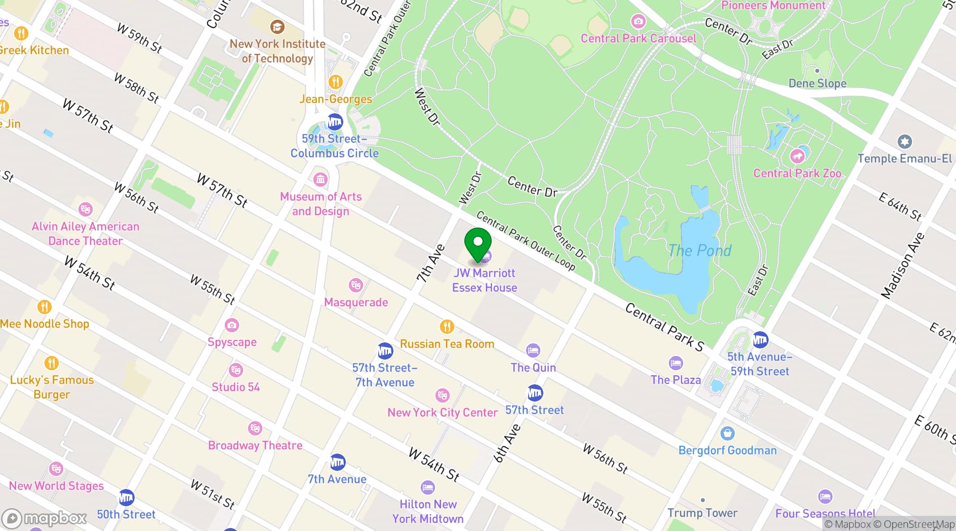 Map showing JW Marriott Essex House (New York)