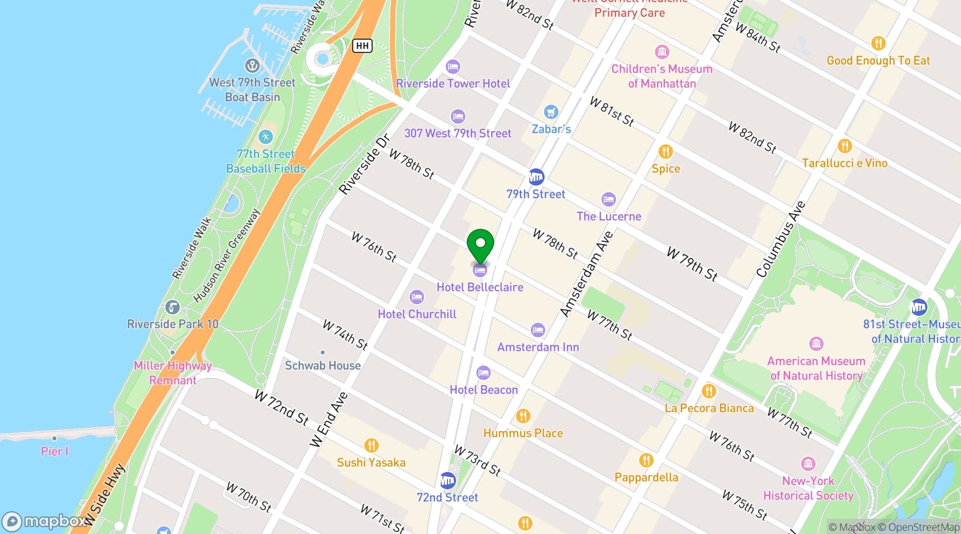 Map showing Hotel Belleclaire