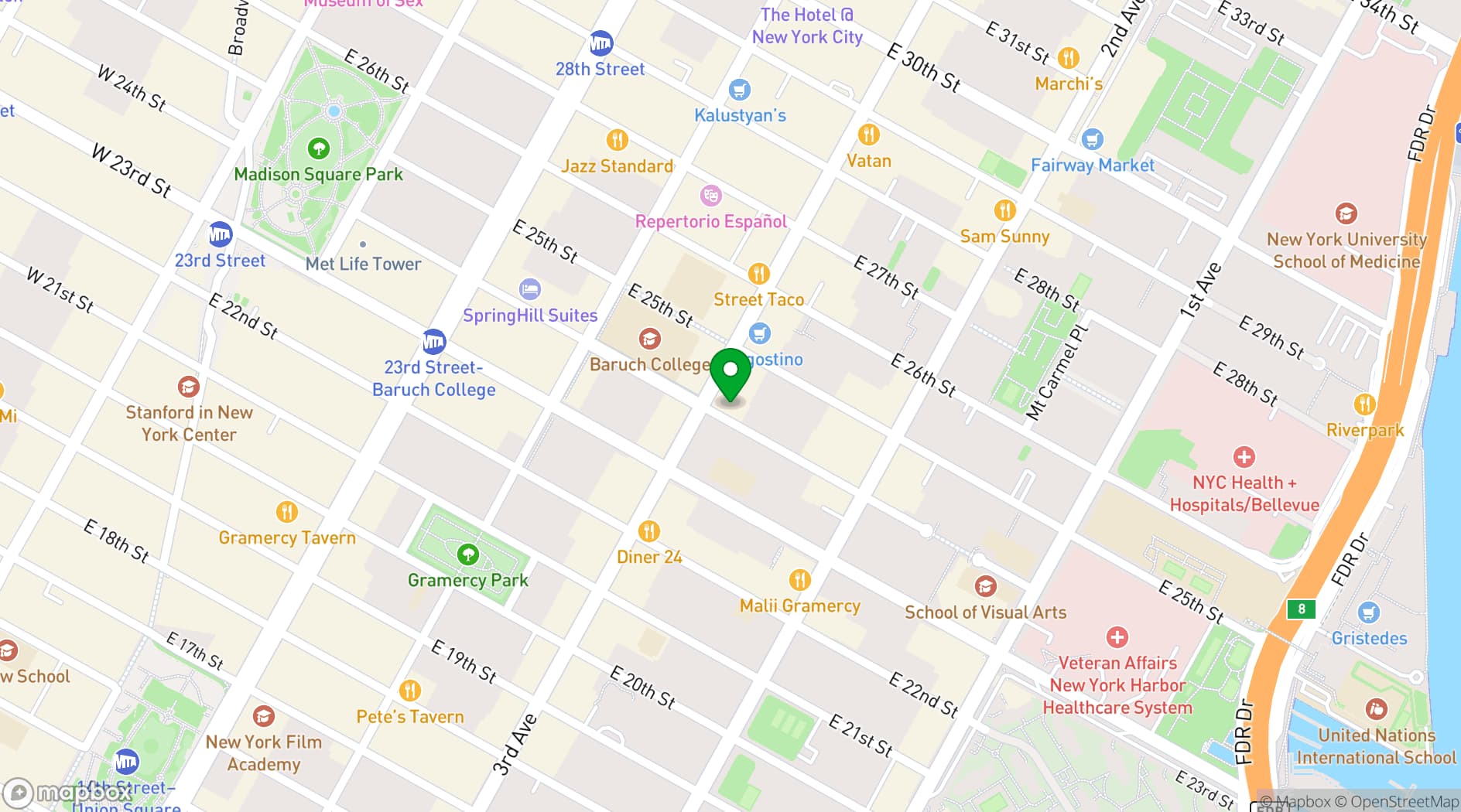 Map showing Gramercy Park Hotel