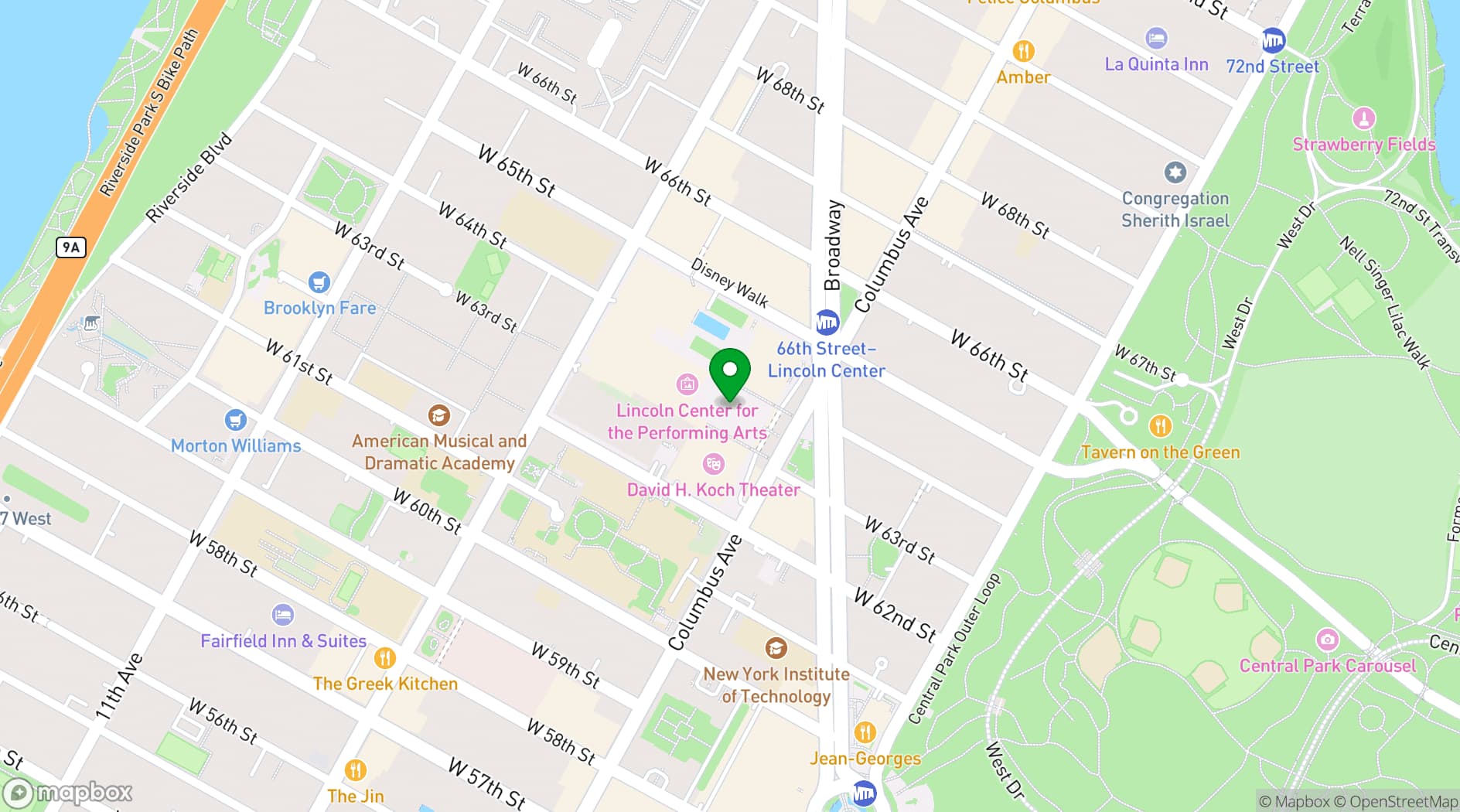 Map showing Lincoln Center