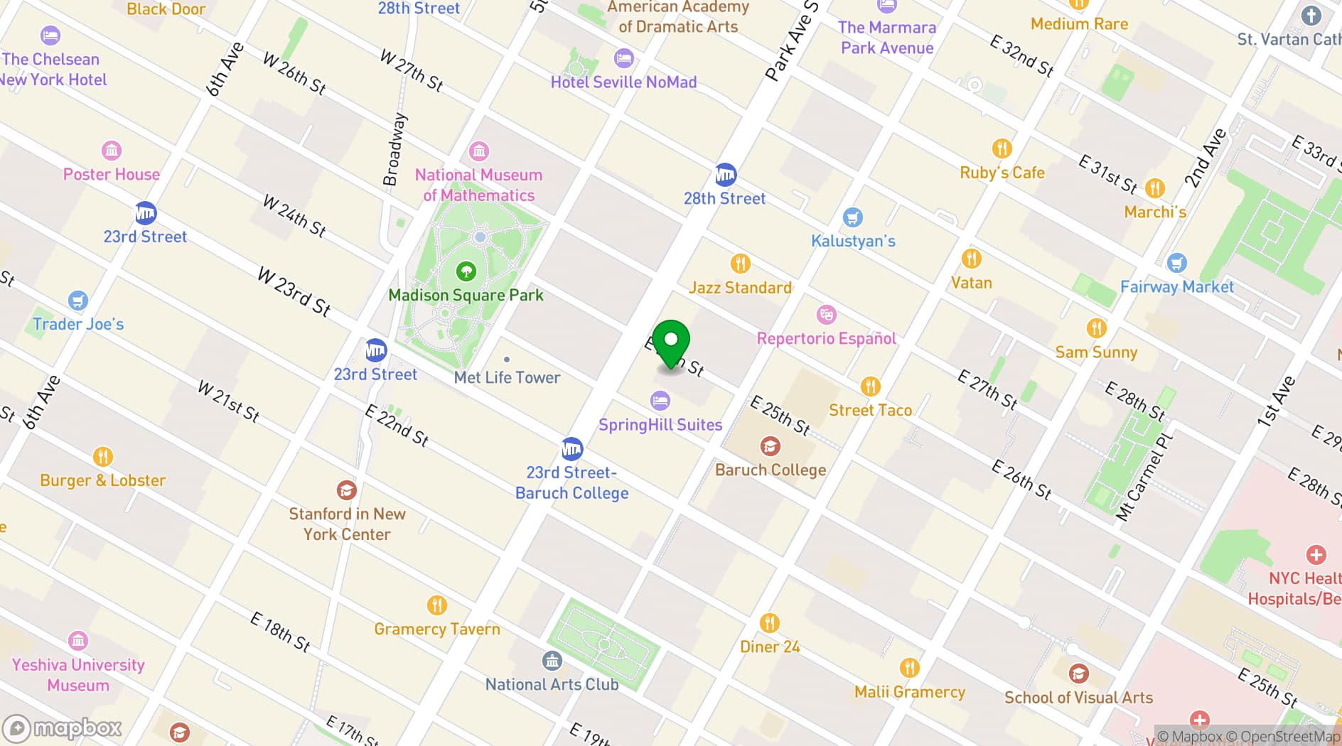 Map showing NeueHouse Madison Square