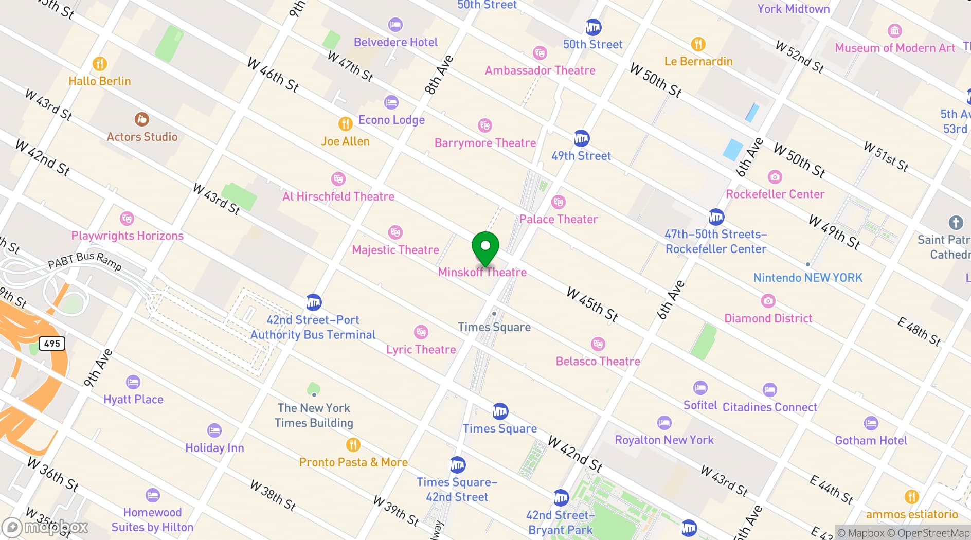 Map showing Palladium Times Square