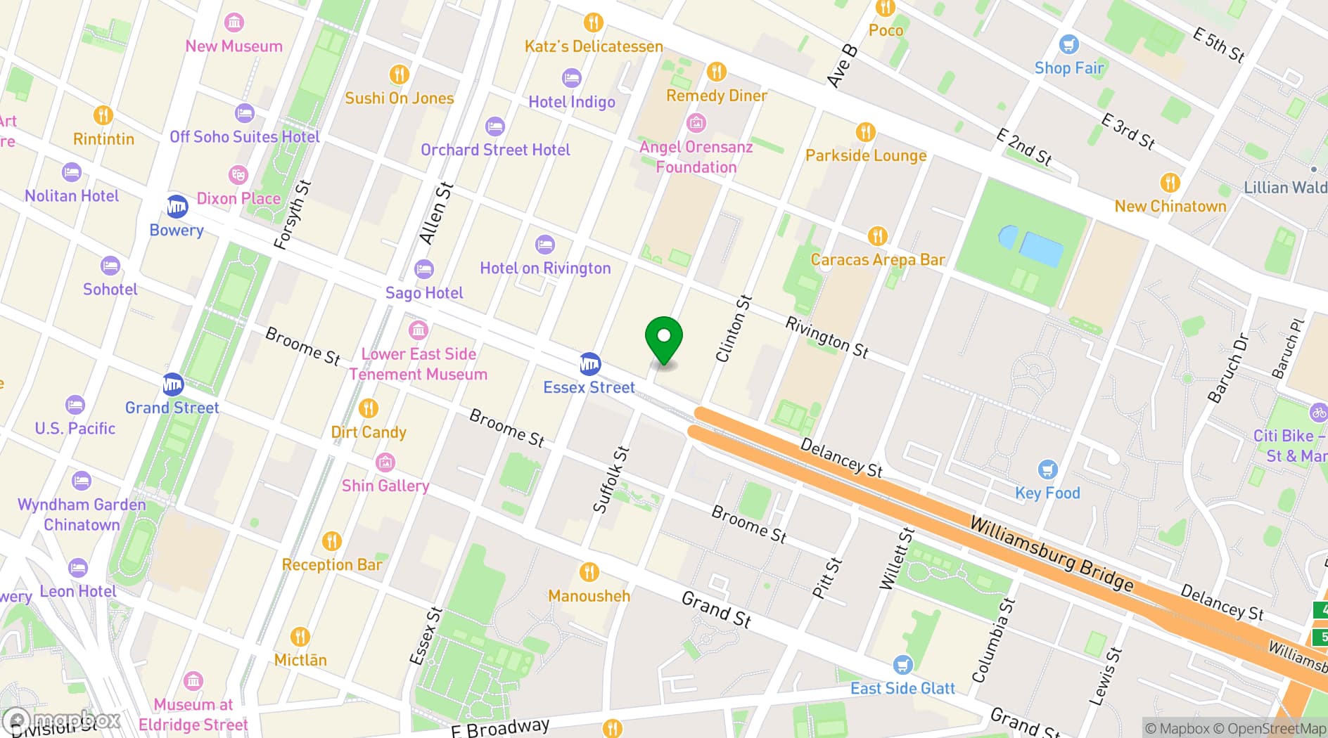 Map showing Holiday Inn NYC - Lower East Side