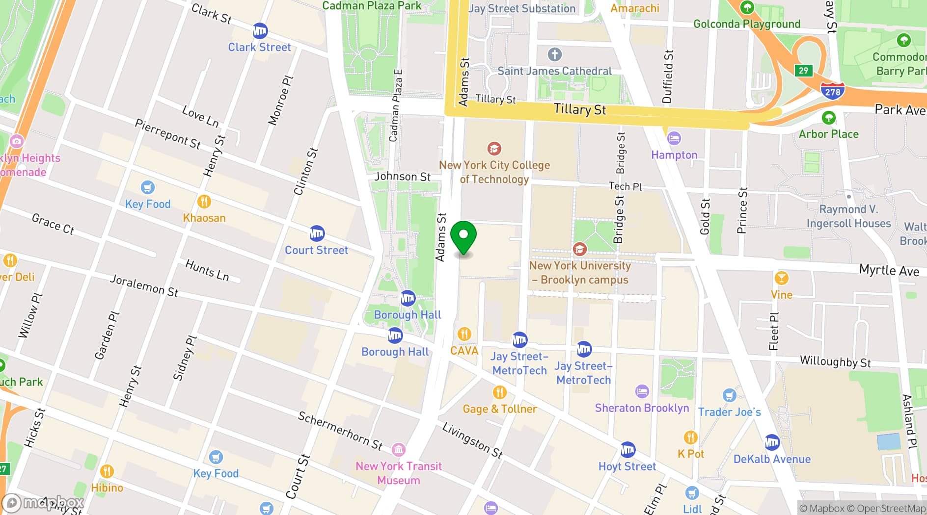 Map showing New York Marriott at the Brooklyn Bridge