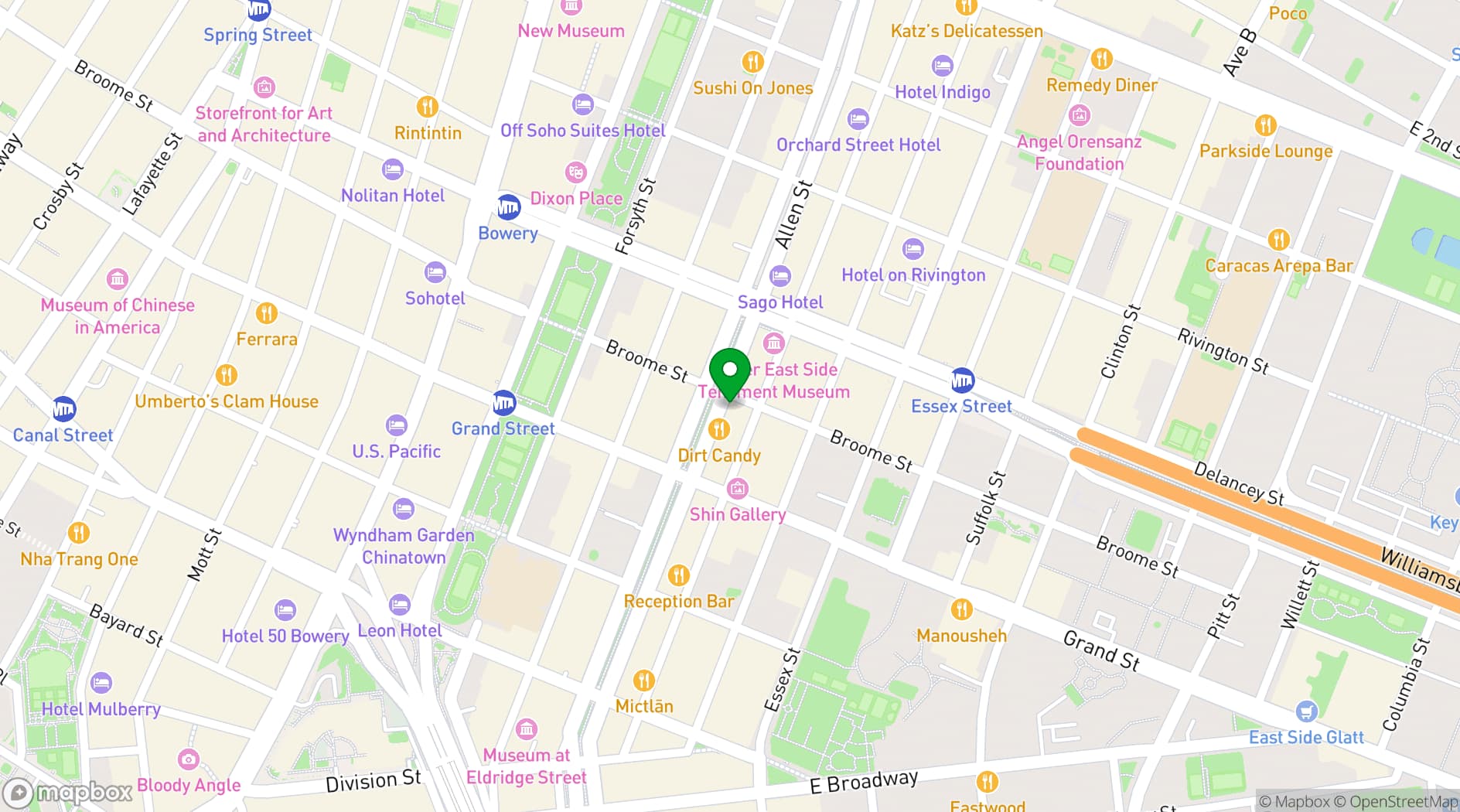 Map showing The Allen Hotel