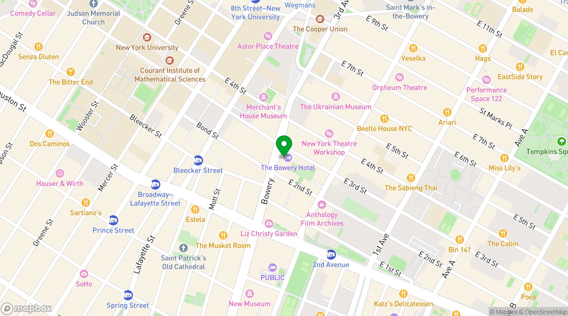 Map showing The Bowery Hotel