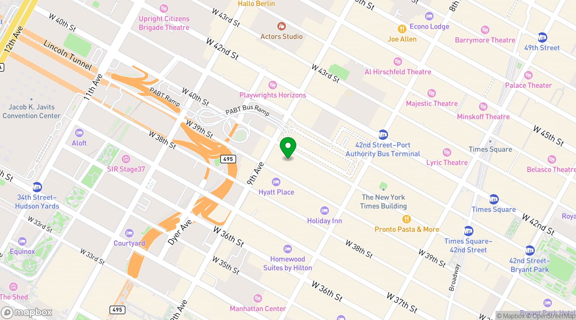 Map showing DoubleTree by Hilton Hotel New York Times Square West