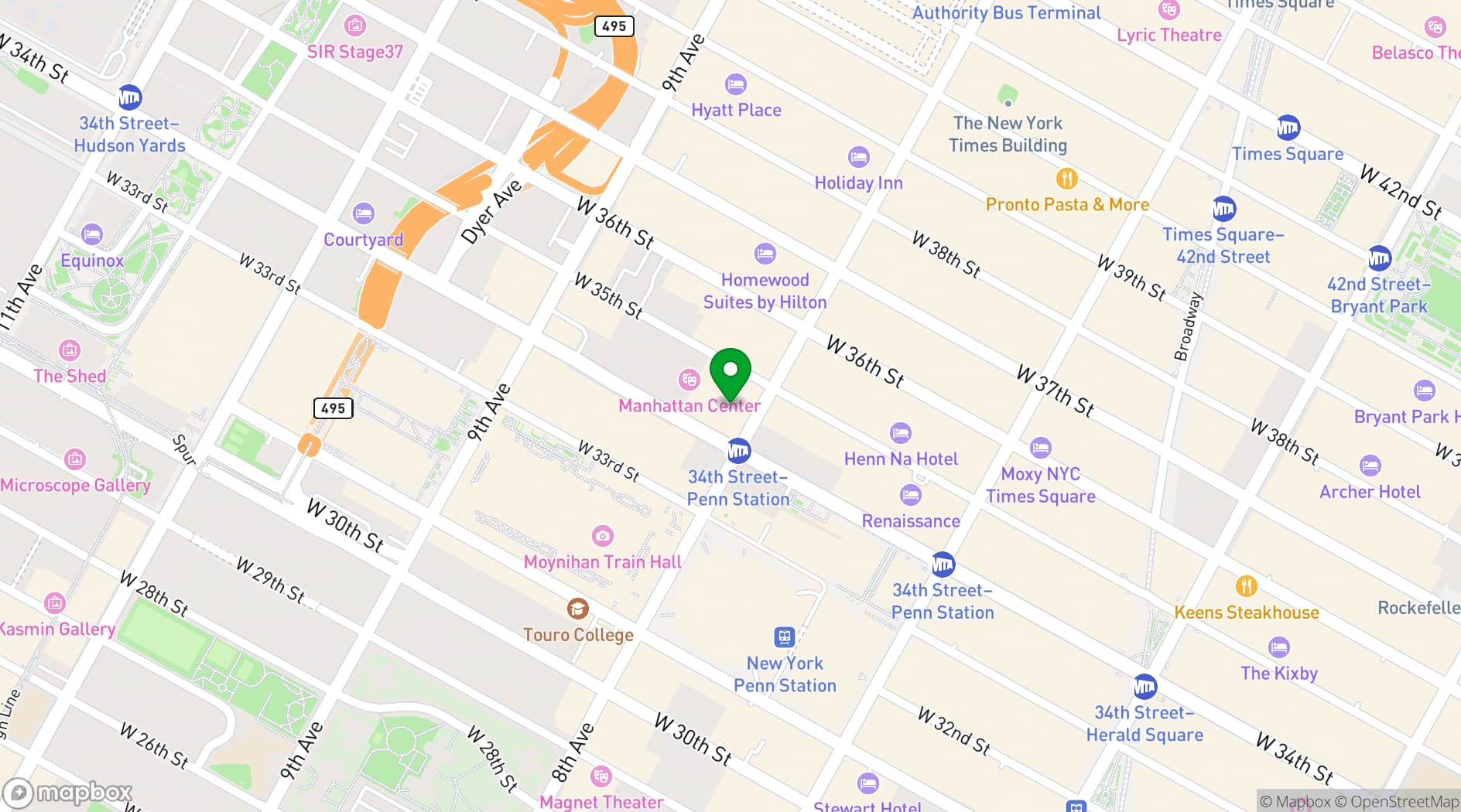 Map showing The New Yorker Hotel