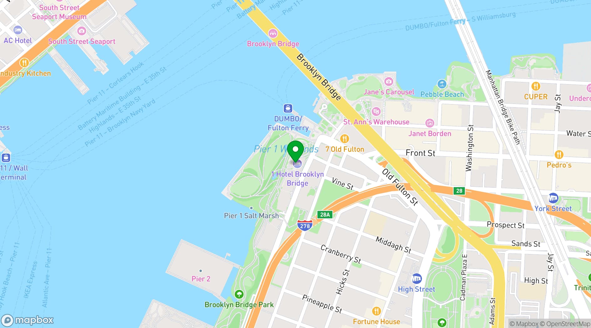 Map showing 1 Hotel Brooklyn Bridge