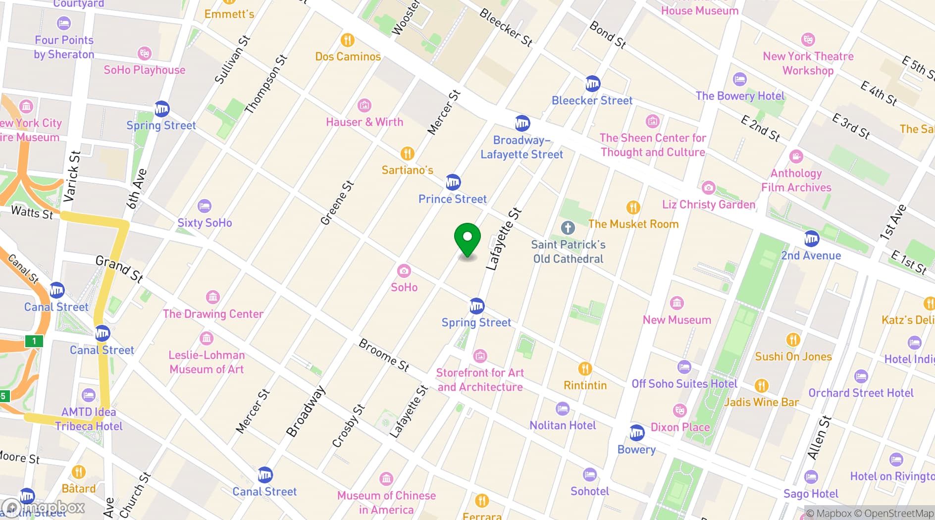 Map showing The Crosby Street Hotel